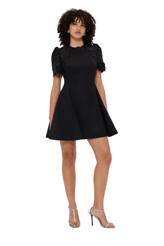 Leo Lin Elyse Appliqué Short Sleeve Mini Dress - Ebony