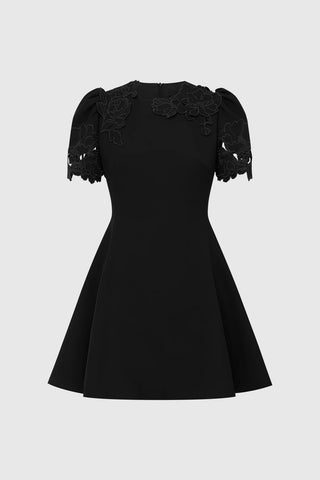 Leo Lin Elyse Appliqué Short Sleeve Mini Dress - Ebony