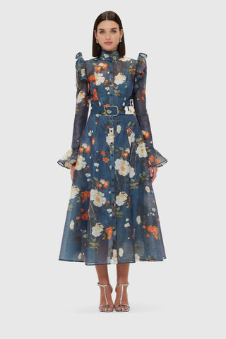 Leo Lin Katrina Butterfly Sleeve Midi Dress - Pear Blossom Print