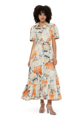 Leo Lin Becca Short Sleeve Midi Dress - Hydrangea Print in Vanilla