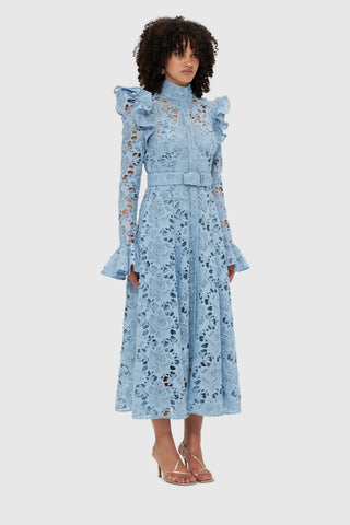 Leo Lin Aliyah Lace Butterfly Sleeve Midi Dress - Powder Blue