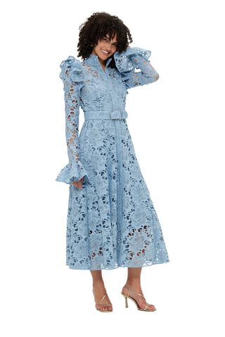 Leo Lin Aliyah Lace Butterfly Sleeve Midi Dress - Powder Blue