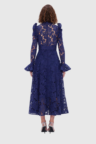 Leo Lin Aliyah Lace Butterfly Sleeve Midi Dress - Oxford Blue