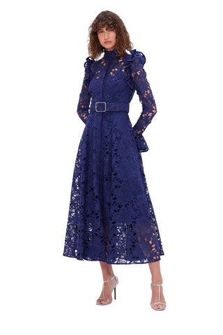 Leo Lin Aliyah Lace Butterfly Sleeve Midi Dress - Oxford Blue