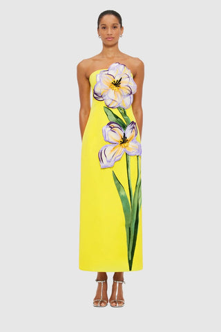 Leo Lin Rayna Appliqué Floral Maxi Dress - Iris Print in Yellow