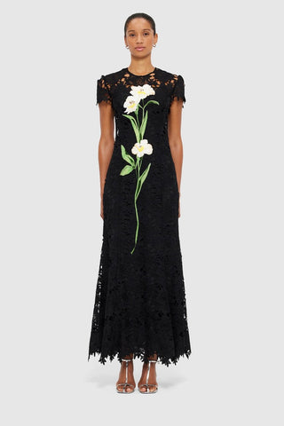 Leo Lin Monique Embroidered Lace Maxi Dress - Ebony