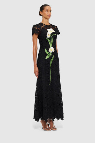 Leo Lin Monique Embroidered Lace Maxi Dress - Ebony