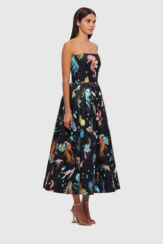 Leo Lin Leanne Bustier Midi Dress - Twilight Print in Black