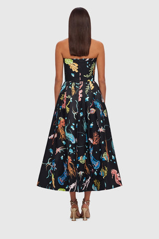 Leo Lin Leanne Bustier Midi Dress - Twilight Print in Black