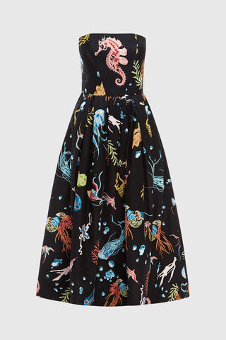 Leo Lin Leanne Bustier Midi Dress - Twilight Print in Black