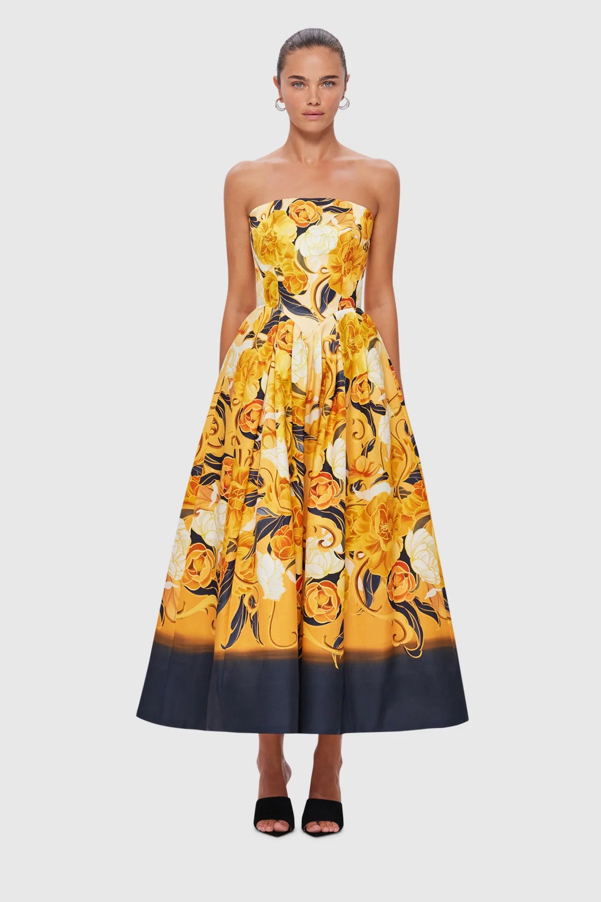 Floral Bustier Midi Dress - S / Lemon