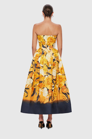 Leo Lin Lynn Bustier Midi Dress - Adorn Print in Royal