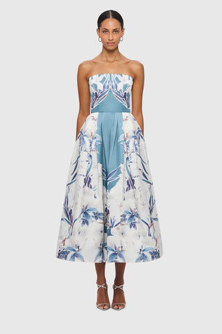 Leo Lin Lynn Bustier Midi Dress - Orient Print in Mist