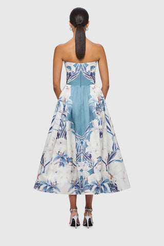 Leo Lin Lynn Bustier Midi Dress - Orient Print in Mist