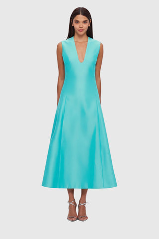 Leo Lin Nicola V Neck Midi Dress - Turquoise