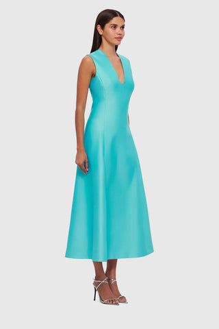 Leo Lin Nicola V Neck Midi Dress - Turquoise