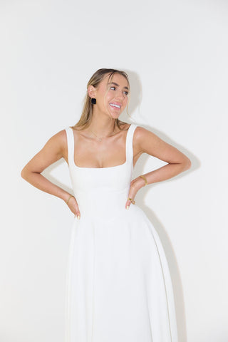 Odd Muse The Ultimate Muse High Waist Square Neck Midi Dress - White