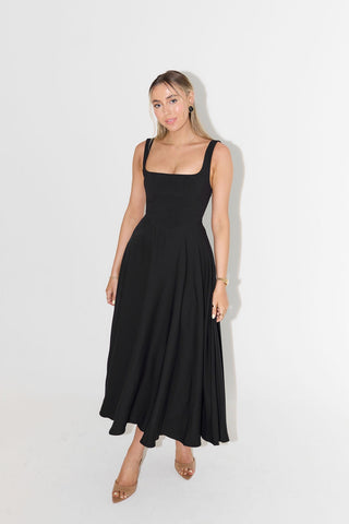 Odd Muse The Ultimate Muse High Waist Square Neck Midi Dress - Black