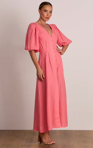 Pasduchas Meadows Button Midi Dress - Punch Pink