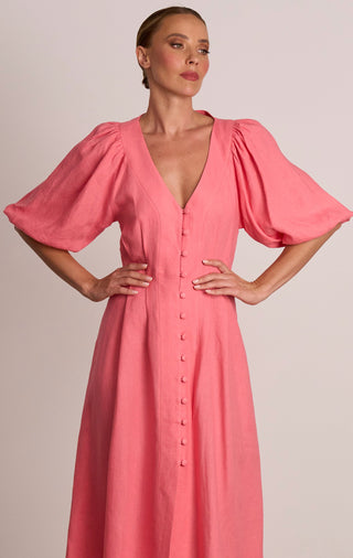 Pasduchas Meadows Button Midi Dress - Punch Pink