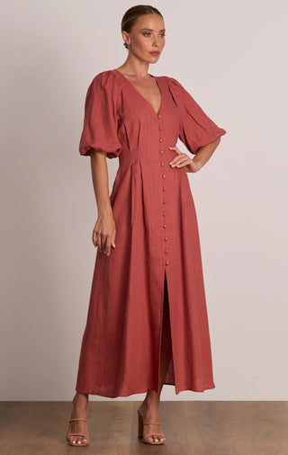 Pasduchas Meadows Button Midi Dress - Rosewood