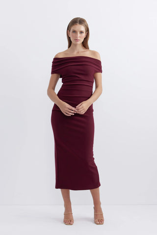 Pasduchas Evie Shoulder Midi Dress - Wine