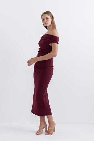 Pasduchas Evie Shoulder Midi Dress - Wine