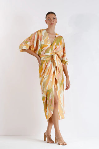 Pasduchas Vista Wrap Midi Dress - Sunset