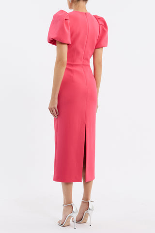 Rebecca Vallance Posey Puff Sleeve Midi Dress - Coral