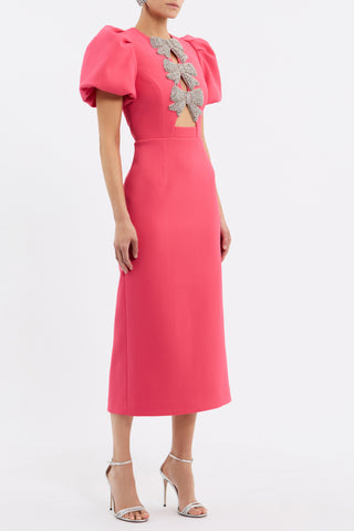 Rebecca Vallance Posey Puff Sleeve Midi Dress - Coral