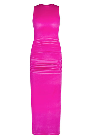 With Harper Lu Ruched Velour Maxi Dress - Fuchsia