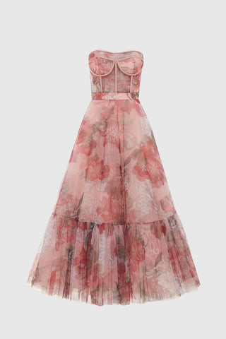 Leo Lin Rae Bustier Midi Dress - Azalea Print in Fortune