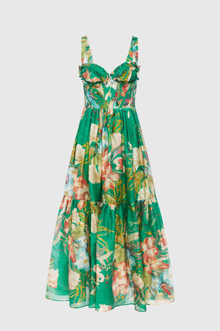 Leo Lin Rose Bustier Midi Dress - Opulent Print in Verdant