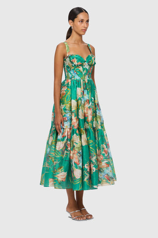 Leo Lin Rose Bustier Midi Dress - Opulent Print in Verdant