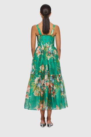 Leo Lin Rose Bustier Midi Dress - Opulent Print in Verdant