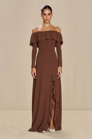 Sonya Aria Ruffle Dress - Espresso