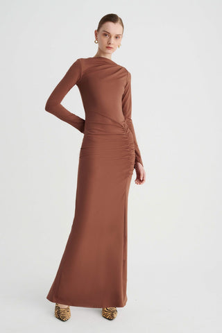 Suboo Ivy Long Sleeve Rouched Dress - Chocolate