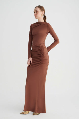 Suboo Ivy Long Sleeve Rouched Dress - Chocolate