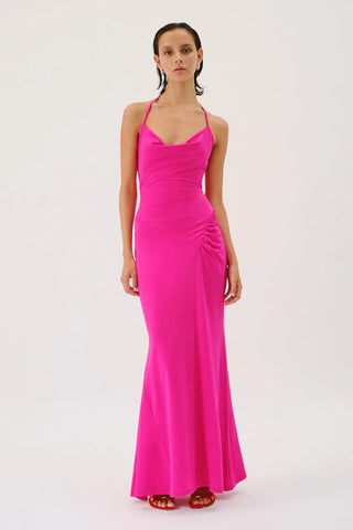 Suboo Garnet Deep Cowl Neck Maxi Dress - Hyper Pink