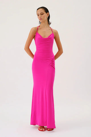 Suboo Garnet Deep Cowl Neck Maxi Dress - Hyper Pink