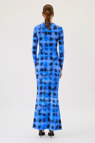 Suboo Shibori Long Sleeve Rouched Dress - Blue Print