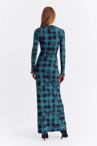 Suboo Shibori Long Sleeve Rouched Dress - Green Print