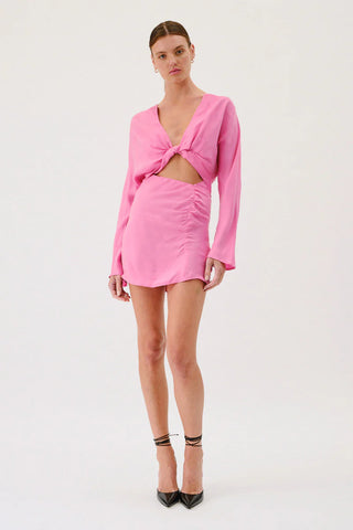 Suboo Jasper Long Sleeve Twist Front Mini Dress - Pink