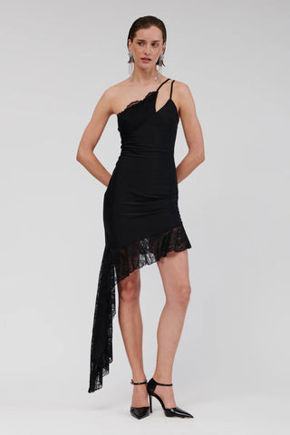 Suboo Cannes Lace Panel One Shoulder Mini Dress - Black