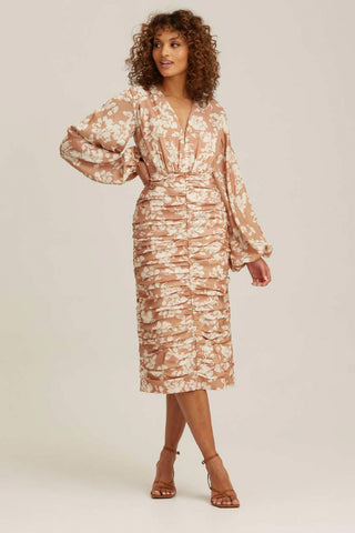 Keepsake Rosa Long Sleeve Midi Dress - Floral Clay