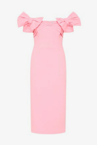 Rebecca Isabella Bow Midi Dress - Ticked Pink