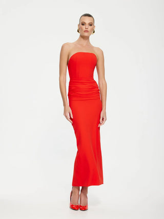 Effie Kats Astor Strapless Midi Dress - Cherry Red