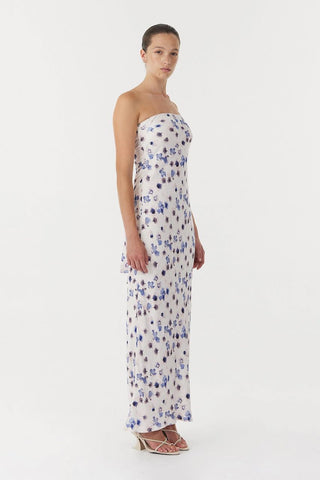 Third Form Blue Bias Strapless Dress - Floral