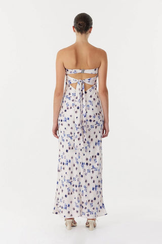 Third Form Blue Bias Strapless Dress - Floral