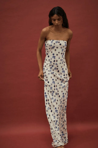 Third Form Blue Bias Strapless Dress - Floral